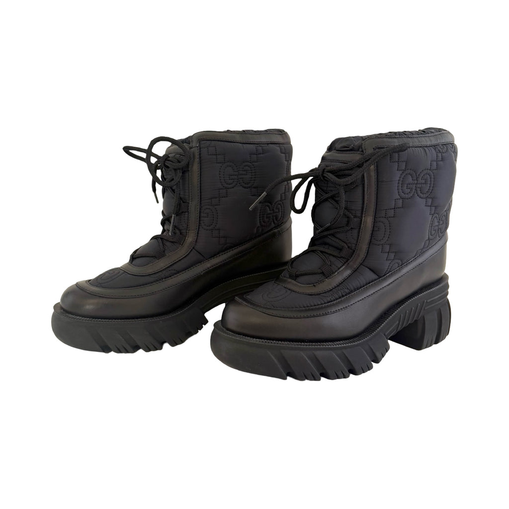 Gucci GG Nylon & Black Leather Lace Up Boots 37 | FOMO
