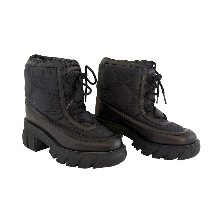 Gucci GG Nylon & Black Leather Lace Up Boots 37 | FOMO