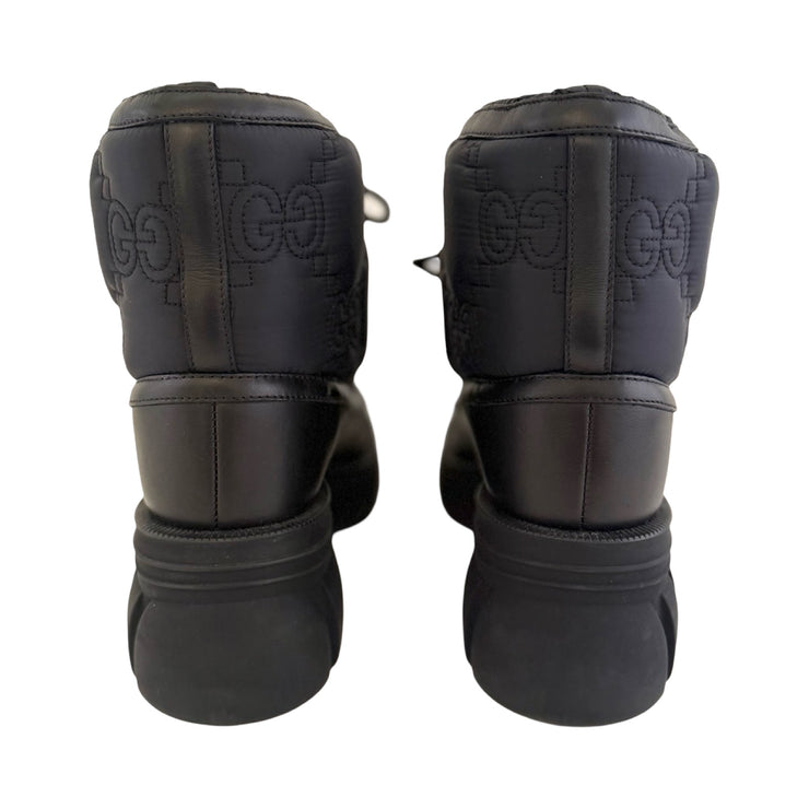 Gucci - GG Nylon & Black Leather Lace Up Boots 37