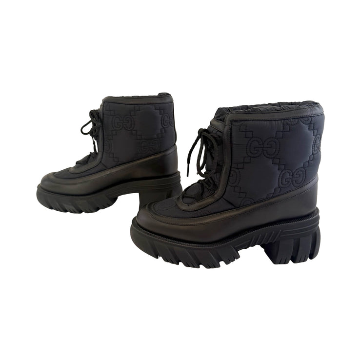 Gucci - GG Nylon & Black Leather Lace Up Boots 37