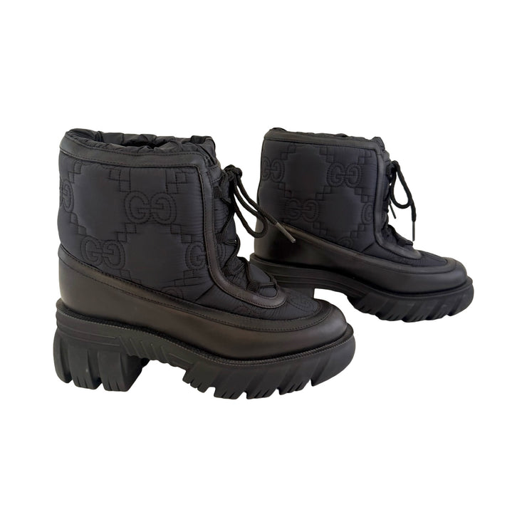 Gucci - GG Nylon & Black Leather Lace Up Boots 37