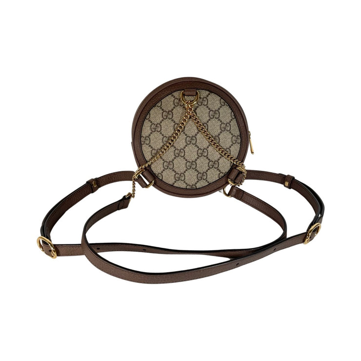 Gucci- Ophidia GG Coated Canvas Mini Round Brown Leather Backpack