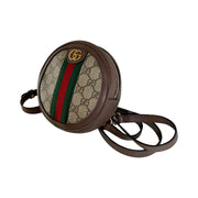 Gucci- Ophidia GG Coated Canvas Mini Round Brown Leather Backpack