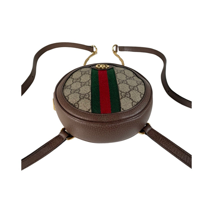 Gucci- Ophidia GG Coated Canvas Mini Round Brown Leather Backpack