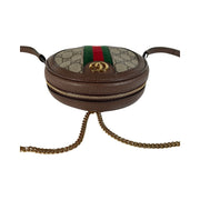 Gucci- Ophidia GG Coated Canvas Mini Round Brown Leather Backpack