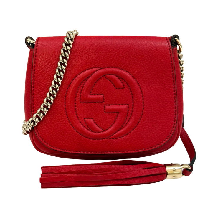 Gucci - GG Red Pebbled Leather Interlocking G Soho Flap Bag