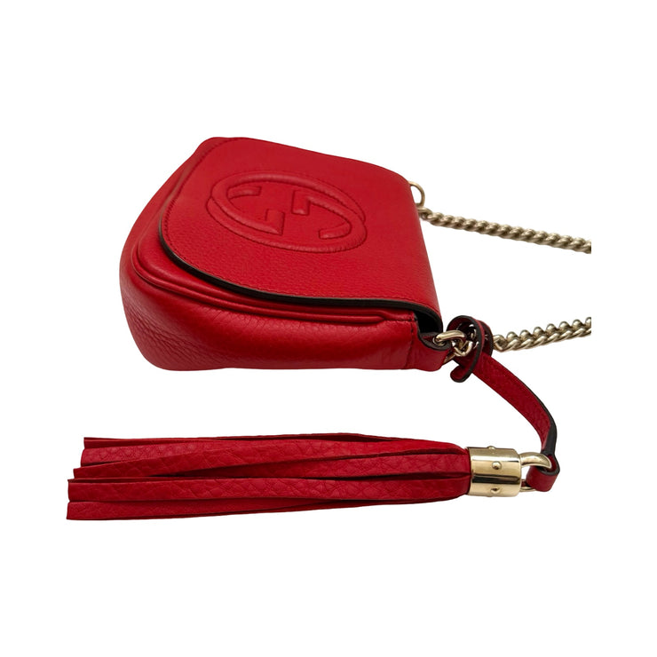 Gucci - GG Red Pebbled Leather Interlocking G Soho Flap Bag