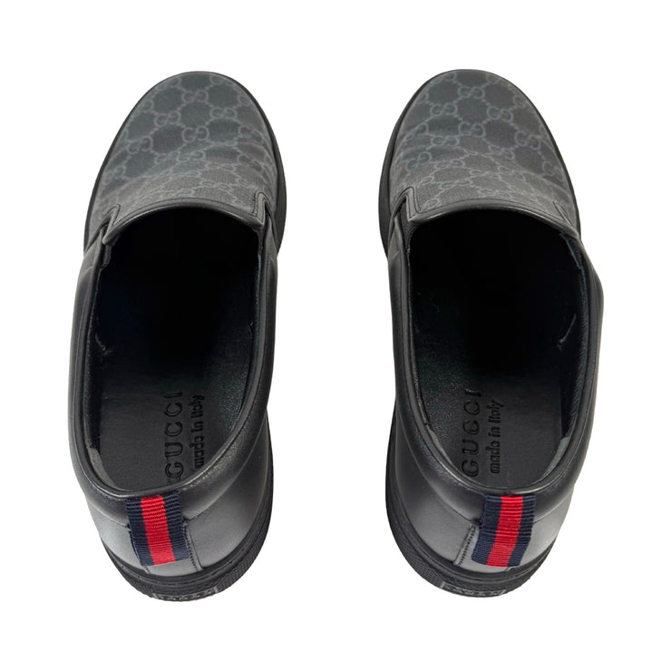 Gucci - GG Supreme Black Leather Slip On Men&
