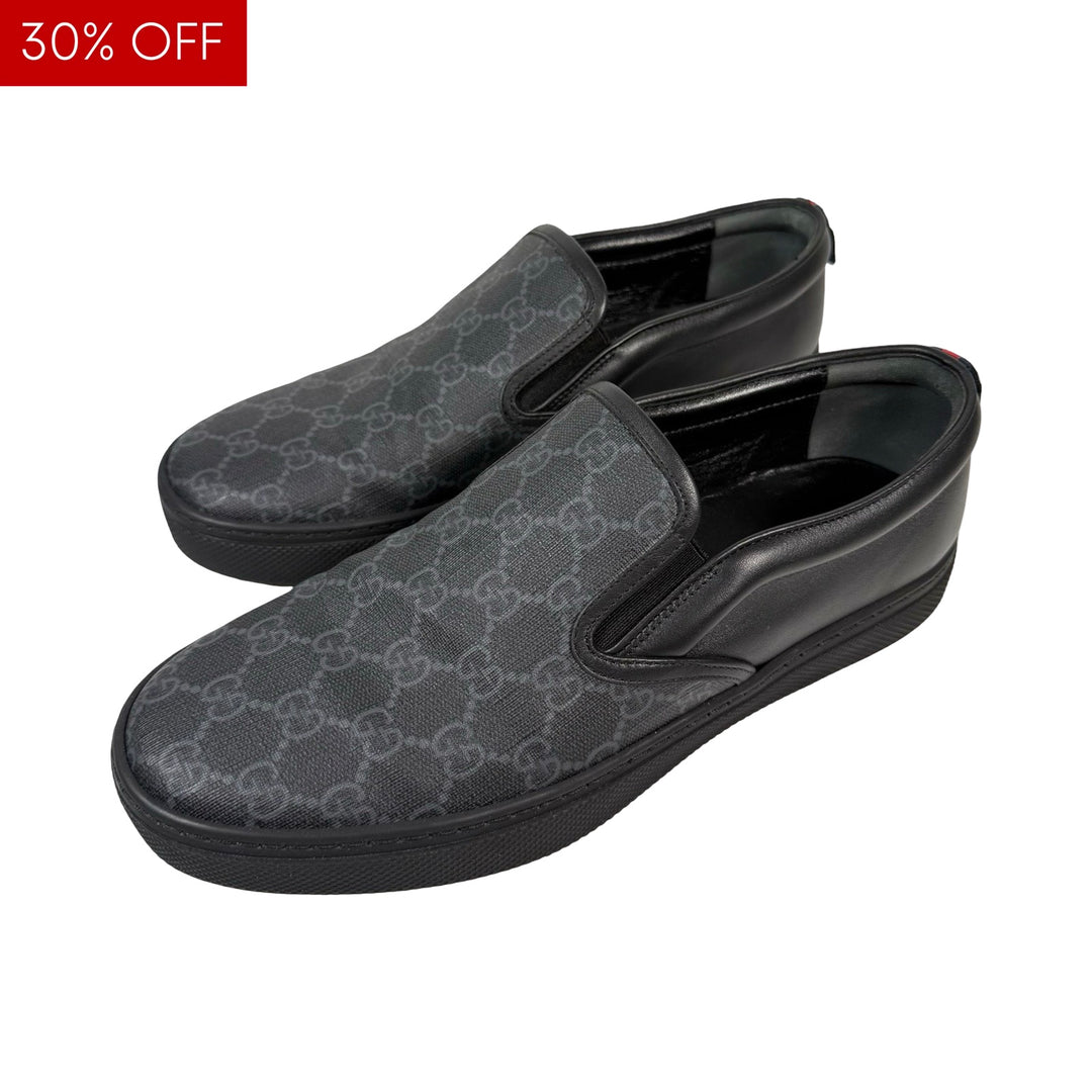Gucci GG Supreme Black Leather Slip On Men's Sneakers Gucci GG Supreme Black Leather Slip On Men's Sneakers