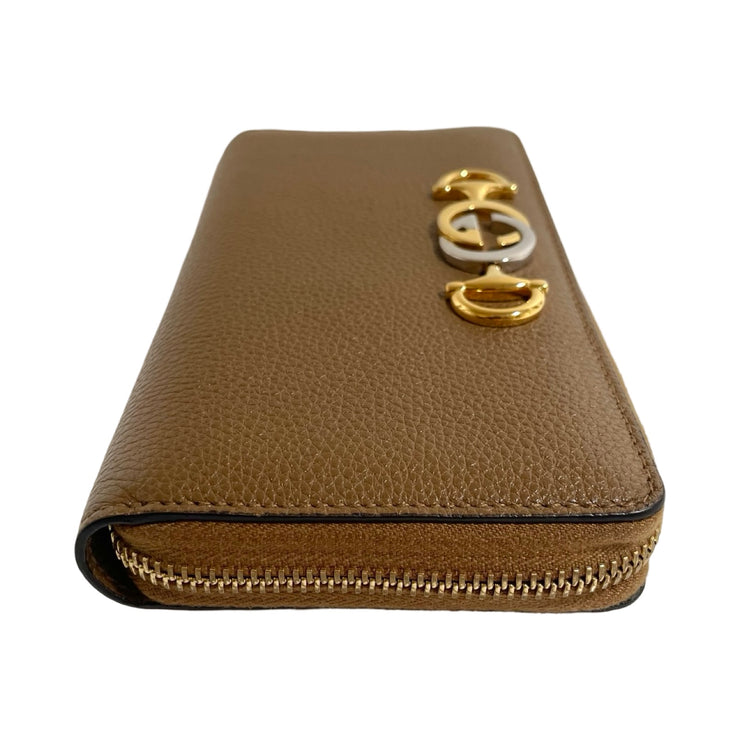 Gucci - GG Zumi Brown Grained Leather Long Zip Wallet