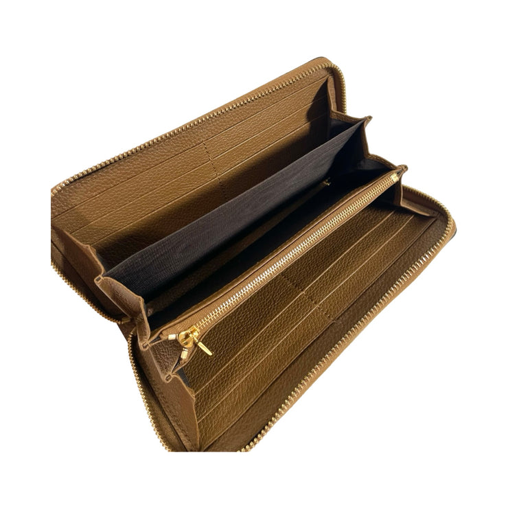 Gucci - GG Zumi Brown Grained Leather Long Zip Wallet