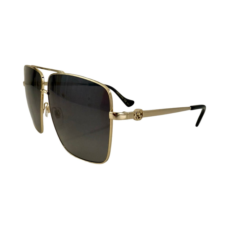 Gucci - Gold Rectangular Aviator Sunglasses