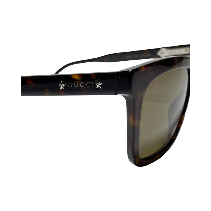 Gucci - Gucci Star Dark Havana Rectangular Sunglasses