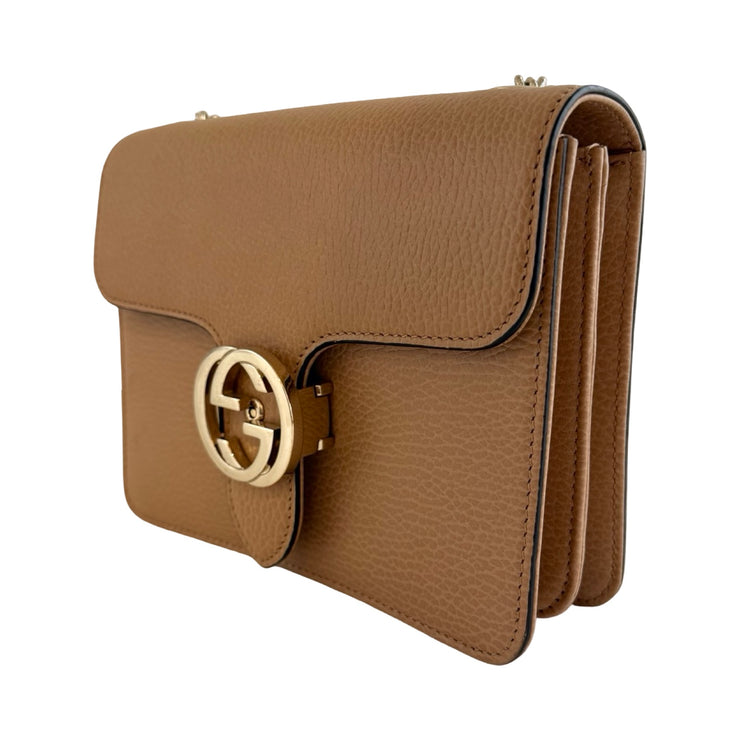 Gucci - Interlocking G Beige Leather Dollar Crossbody