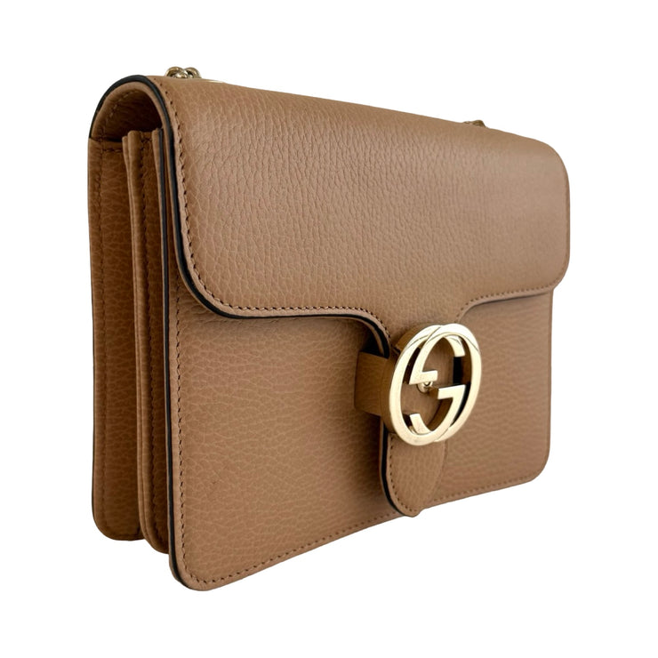 Gucci - Interlocking G Beige Leather Dollar Crossbody