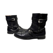 Gucci - Men's Black Leather Double Buckle Biker Boots 10