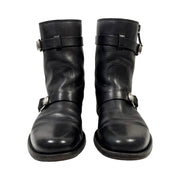Gucci - Men's Black Leather Double Buckle Biker Boots 10