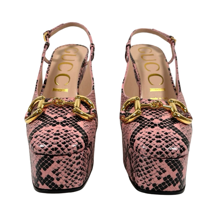 Gucci - NEW Calfskin Snakeskin Print Horsebit Platform Slingback Pumps