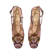 Gucci - NEW Calfskin Snakeskin Print Horsebit Platform Slingback Pumps