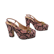 Gucci - NEW Calfskin Snakeskin Print Horsebit Platform Slingback Pumps