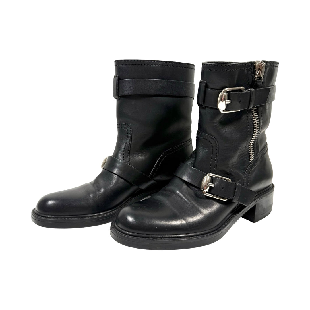 Gucci Women's Black Leather Double Buckle Biker Boots 36 – FOMO