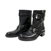 Gucci - Women's Black Leather Double Buckle Biker Boots 36