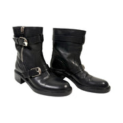 Gucci - Women's Black Leather Double Buckle Biker Boots 36