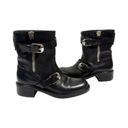 Gucci - Women's Black Leather Double Buckle Biker Boots 36