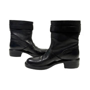 Gucci - Women's Black Leather Double Buckle Biker Boots 36