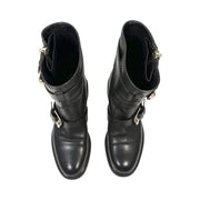 Gucci - Women's Black Leather Double Buckle Biker Boots 36