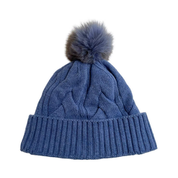 Loro Piana - Baby Blue Cable Knit Pom Pom Cashmere Beanie