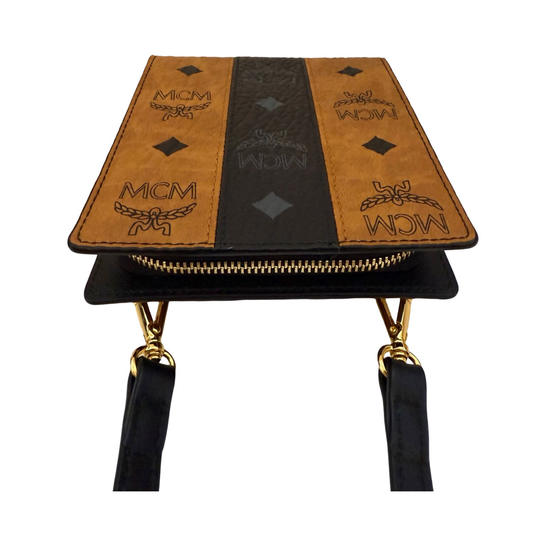 MCM Cognac & Black Visetos Wallet On Chain | FOMO Rochester