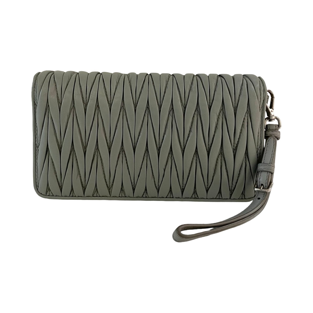 Miu Miu Grey Matelasse Pearl & Crystal Crossbody Wristlet – FOMO