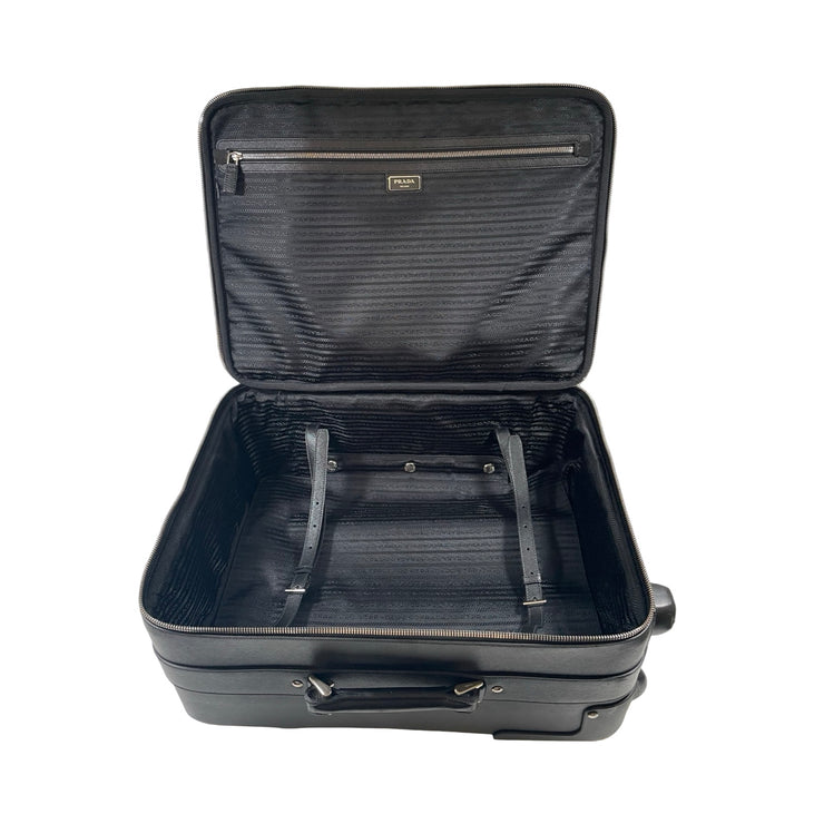 Prada - Black Saffiano Leather Trolley Rolling Luggage