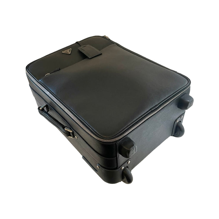 Prada - Black Saffiano Leather Trolley Rolling Luggage