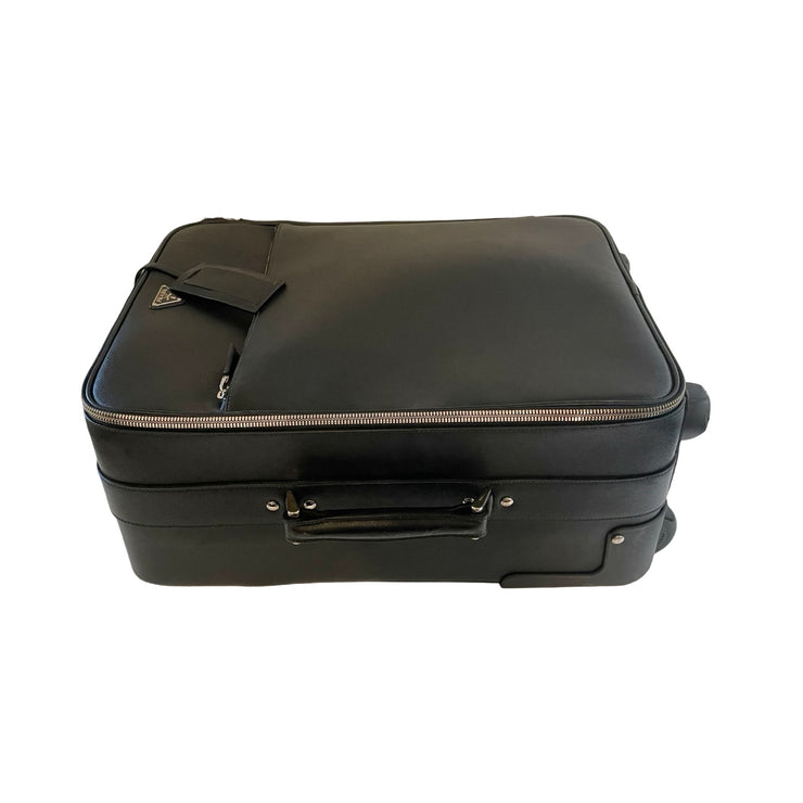 Prada - Black Saffiano Leather Trolley Rolling Luggage