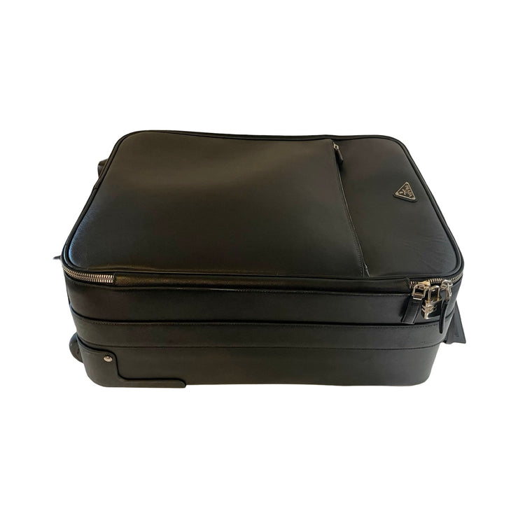 Prada - Black Saffiano Leather Trolley Rolling Luggage