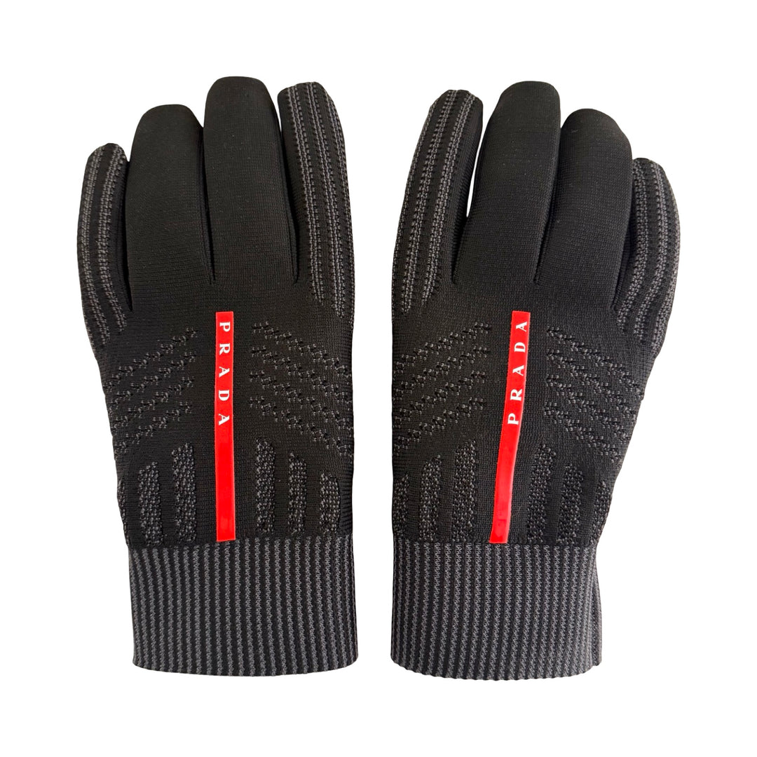Prada Men's Sport Knit Linea Rossa Black Gloves 8 | FOMO
