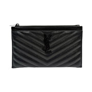Saint Laurent - YSL Black Grain de Poudre Chevron Cassandra Pouch