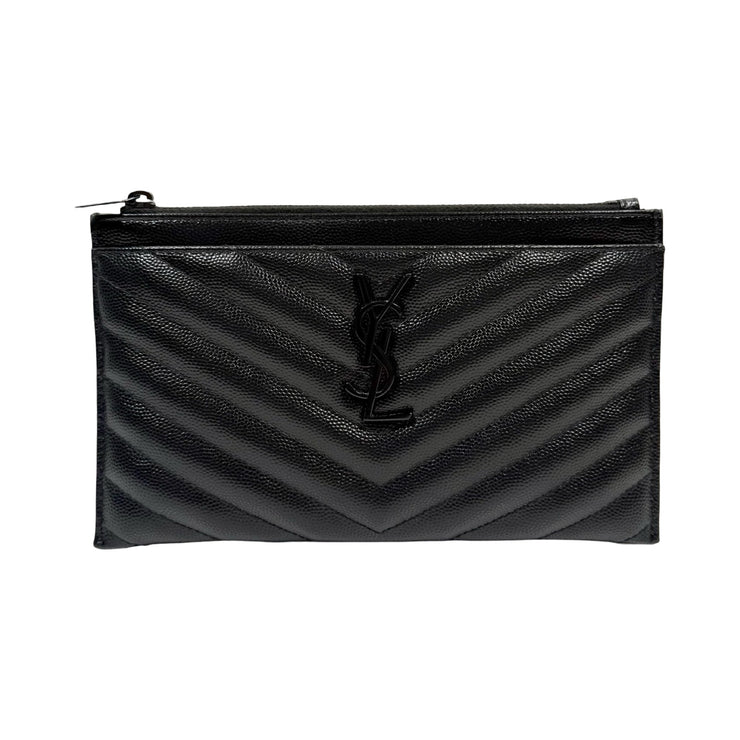 Saint Laurent - YSL Black Grain de Poudre Chevron Cassandra Pouch