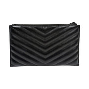 Saint Laurent - YSL Black Grain de Poudre Chevron Cassandra Pouch
