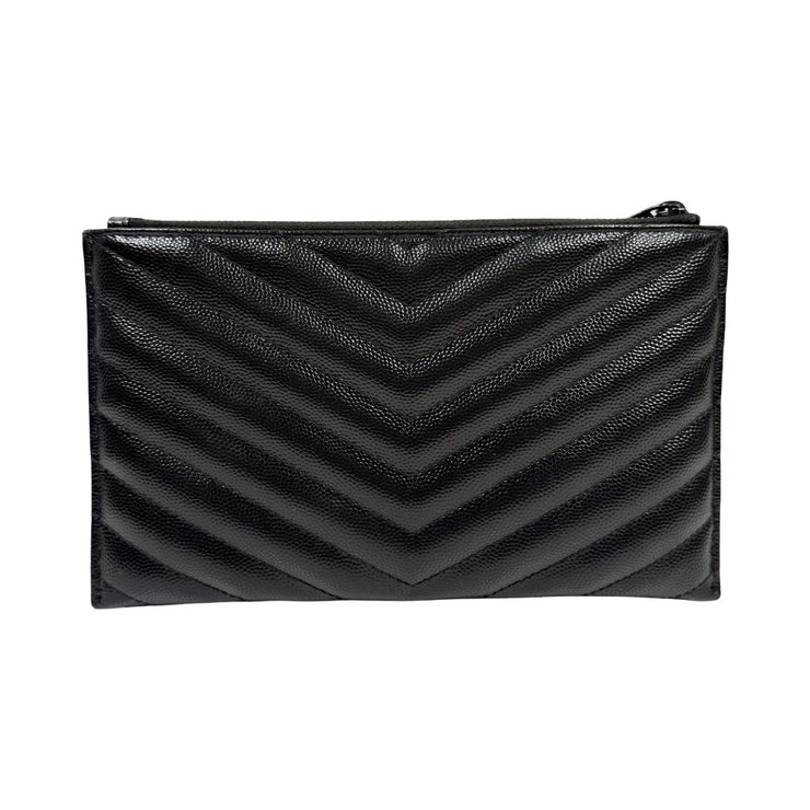 Saint Laurent - YSL Black Grain de Poudre Chevron Cassandra Pouch