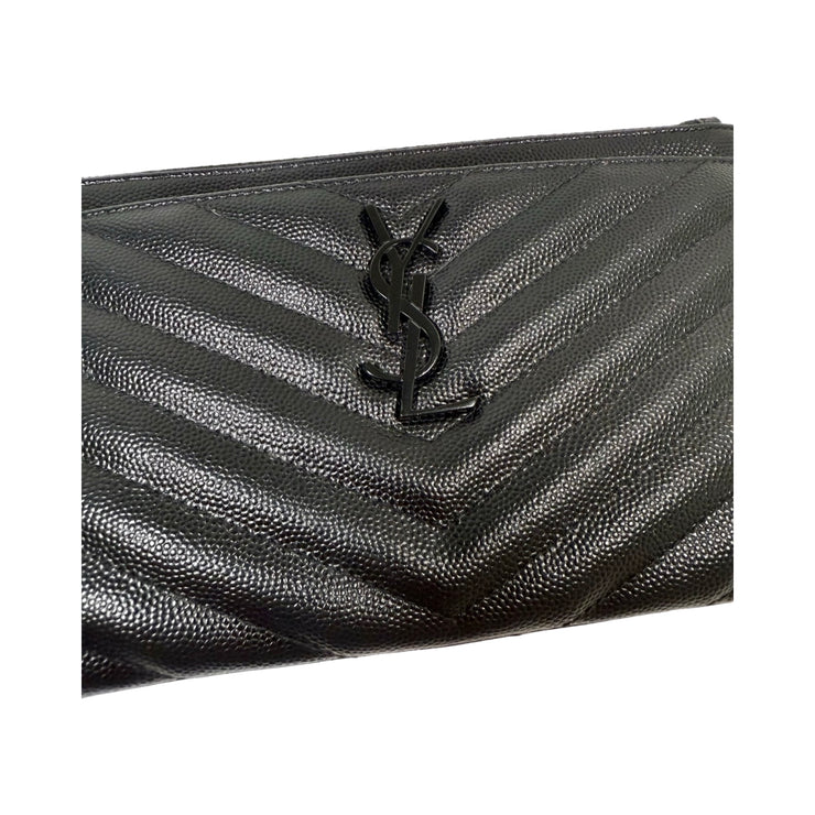 Saint Laurent - YSL Black Grain de Poudre Chevron Cassandra Pouch
