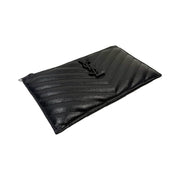 Saint Laurent - YSL Black Grain de Poudre Chevron Cassandra Pouch
