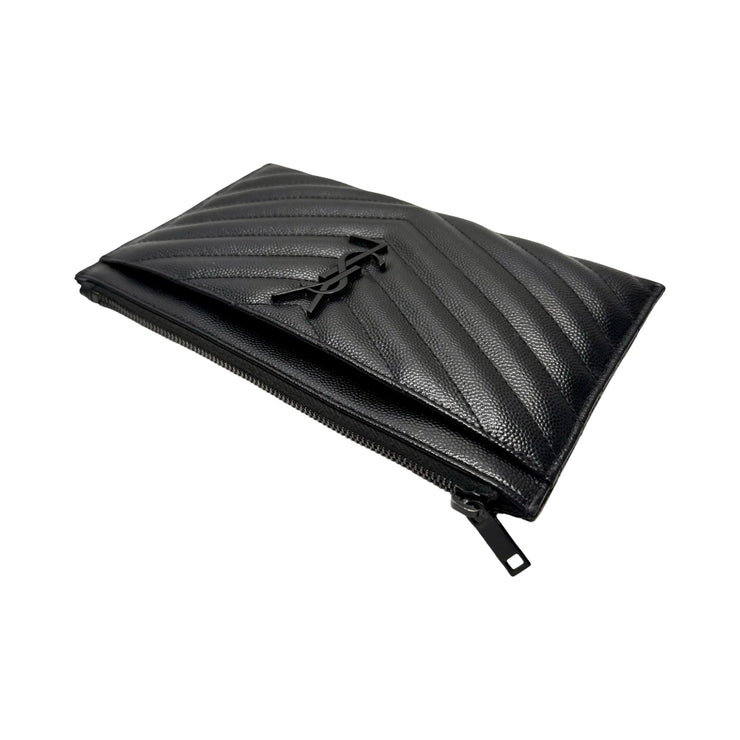 Saint Laurent - YSL Black Grain de Poudre Chevron Cassandra Pouch