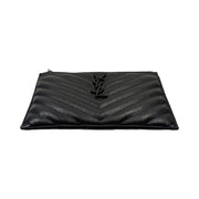 Saint Laurent - YSL Black Grain de Poudre Chevron Cassandra Pouch