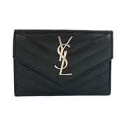 Saint Laurent - YSL Black Grain de Poudre Chevron Cassandra Wallet