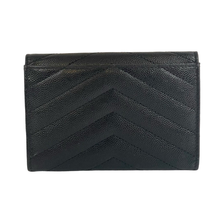 Saint Laurent - YSL Black Grain de Poudre Chevron Cassandra Wallet