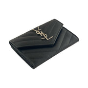 Saint Laurent - YSL Black Grain de Poudre Chevron Cassandra Wallet