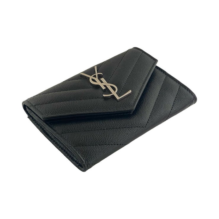 Saint Laurent - YSL Black Grain de Poudre Chevron Cassandra Wallet